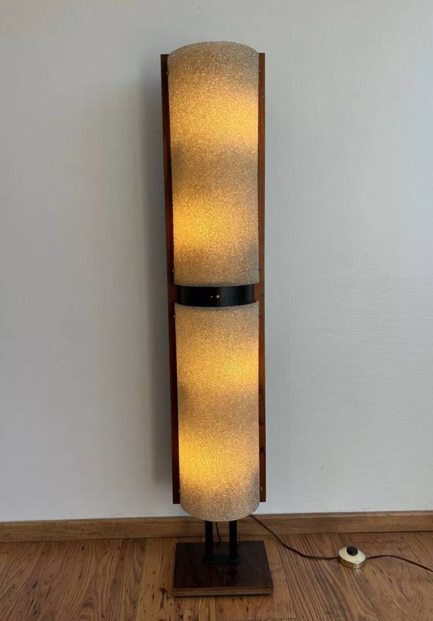 Vintage floor lamp, Rosewood and Perspex, France 1960