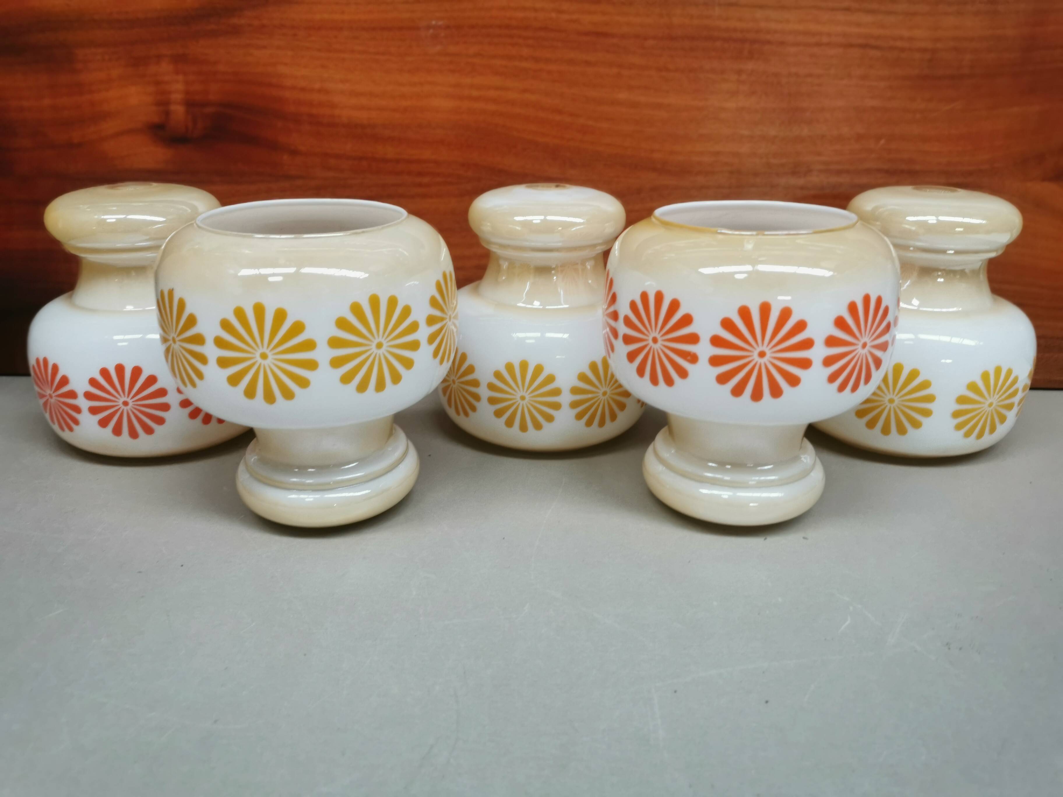 Lot 5 abat-jours en verre vintage 70's orange et jaune