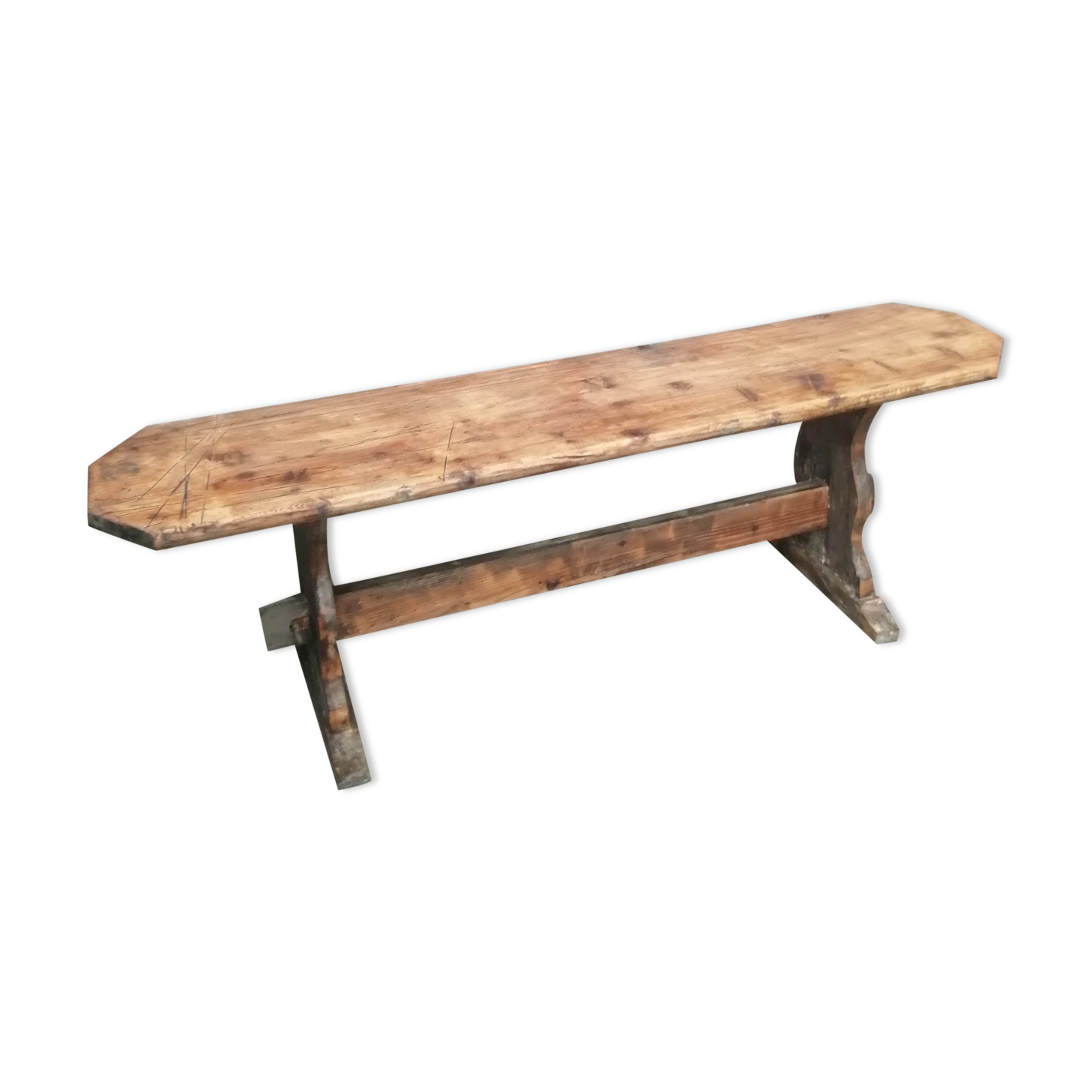 Long wooden farm bench 144cm