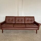 Danish mid-century Svend Skipper cognac 3 person sofa & lounge chair 1960s