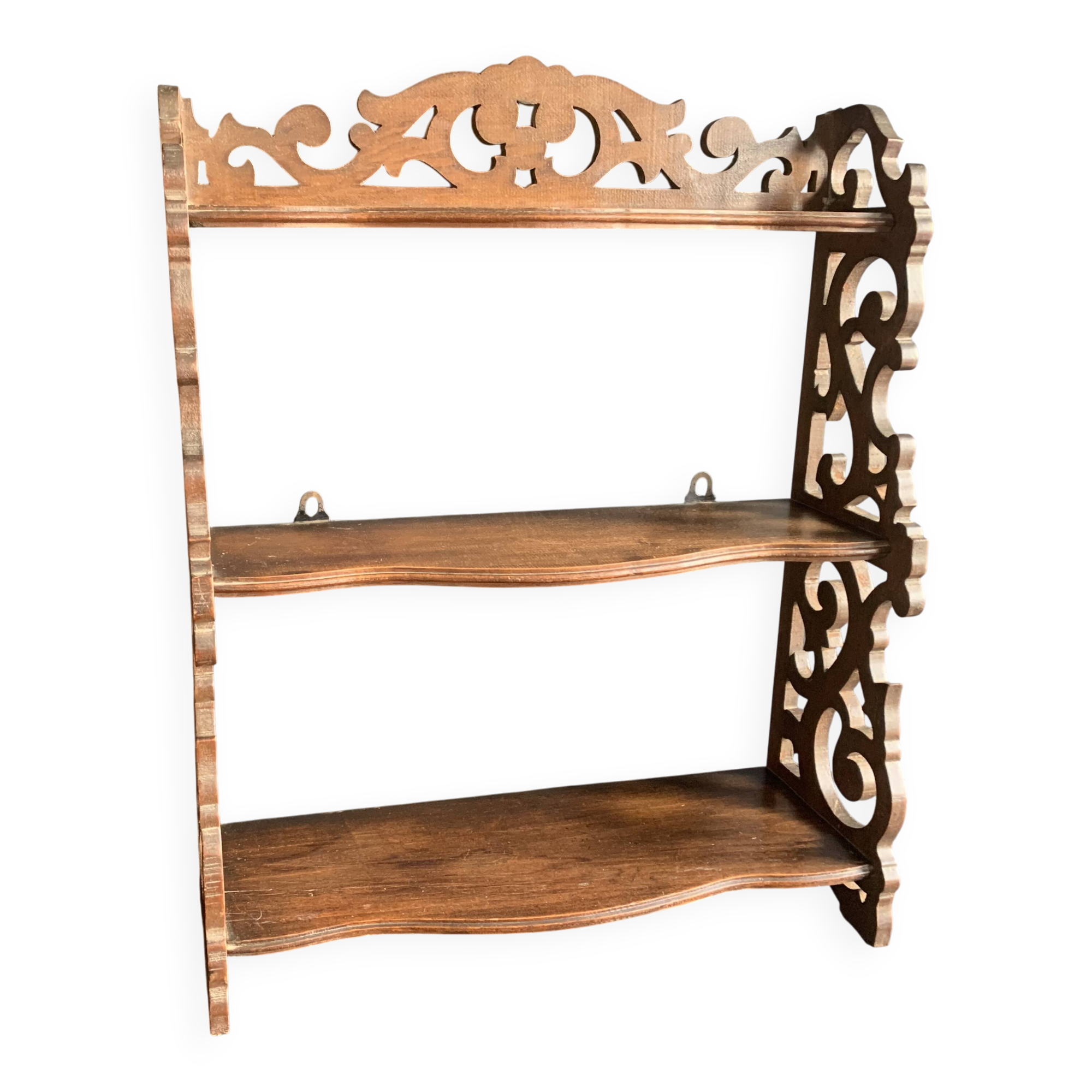 Antique shelf with openwork wooden pediment, early 20th century