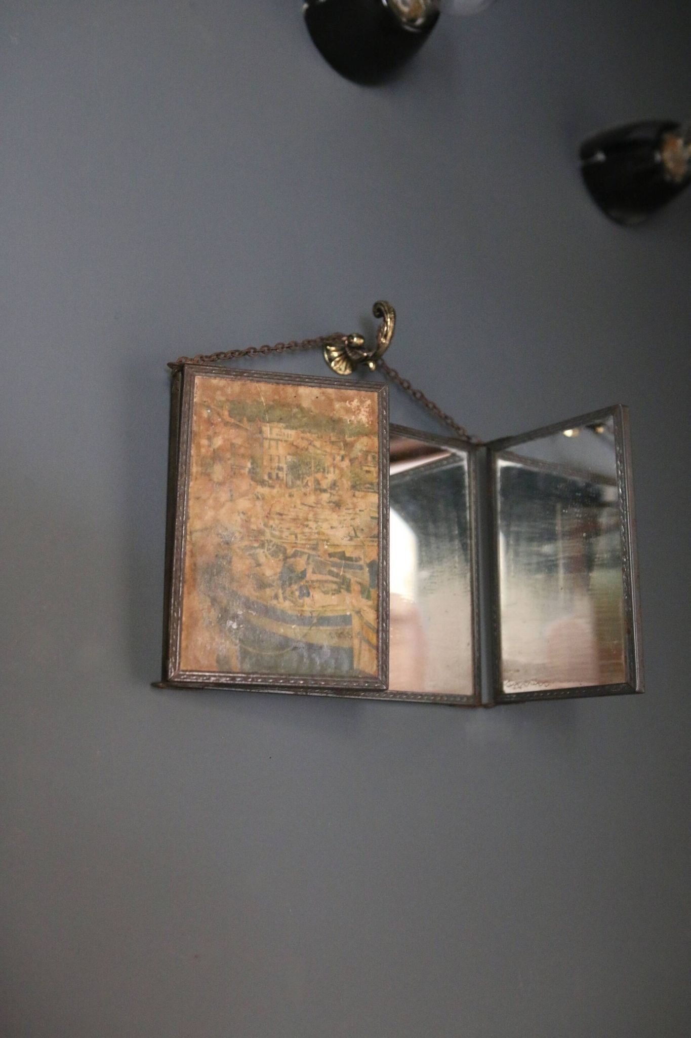 Antique barber triptych mirror, Art Nouveau, circa 1900