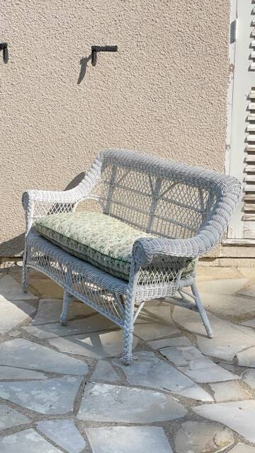 Vintage rattan kids garden bench