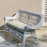 Vintage rattan kids garden bench