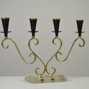 Brass Candelabra with Art Glass Base by Gunnar Ander for Ystad-Metall, Sweden, 1950s