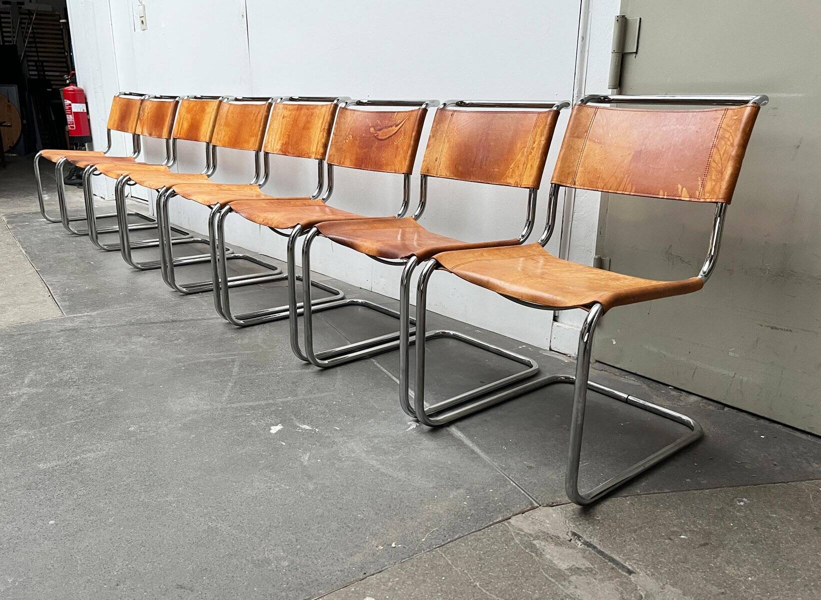 German vintage leather cantilever chairs S33 by Mart Stam for Thonet, set of 8