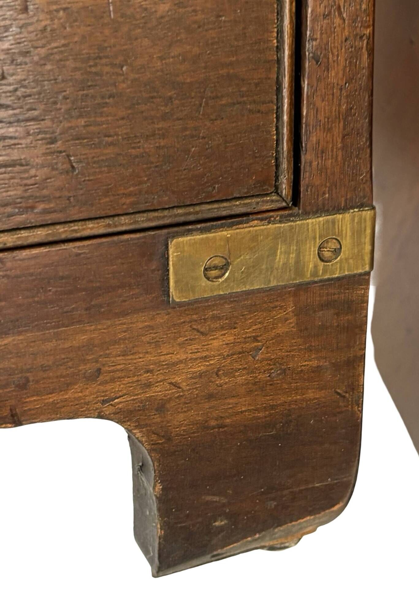 Vintage set of wooden bedside tables in military campaign style design