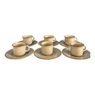 Service de 6 tasses A café et soucoupes beige gres émaillée moucheté tulowice poland