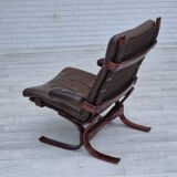 1970s, Scandinavian armchair, original condition, furniture leather, bent wood, canvas.
