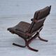 Fauteuil scandinave, état d'origine, meuble cuir, bois courbé, toile, années 1970
