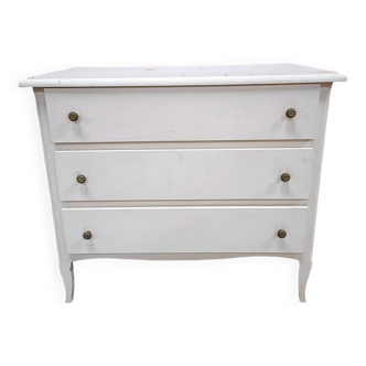 Commode des années 60, 3 tiroirs, peinte en blanc