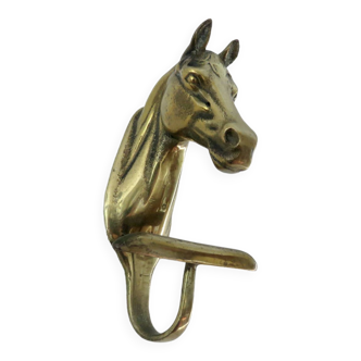 Old horse head wall hook in gilded brass, art deco 40s 50s