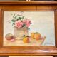 Old painting, still life with roses and oranges, signed circa 1950.
