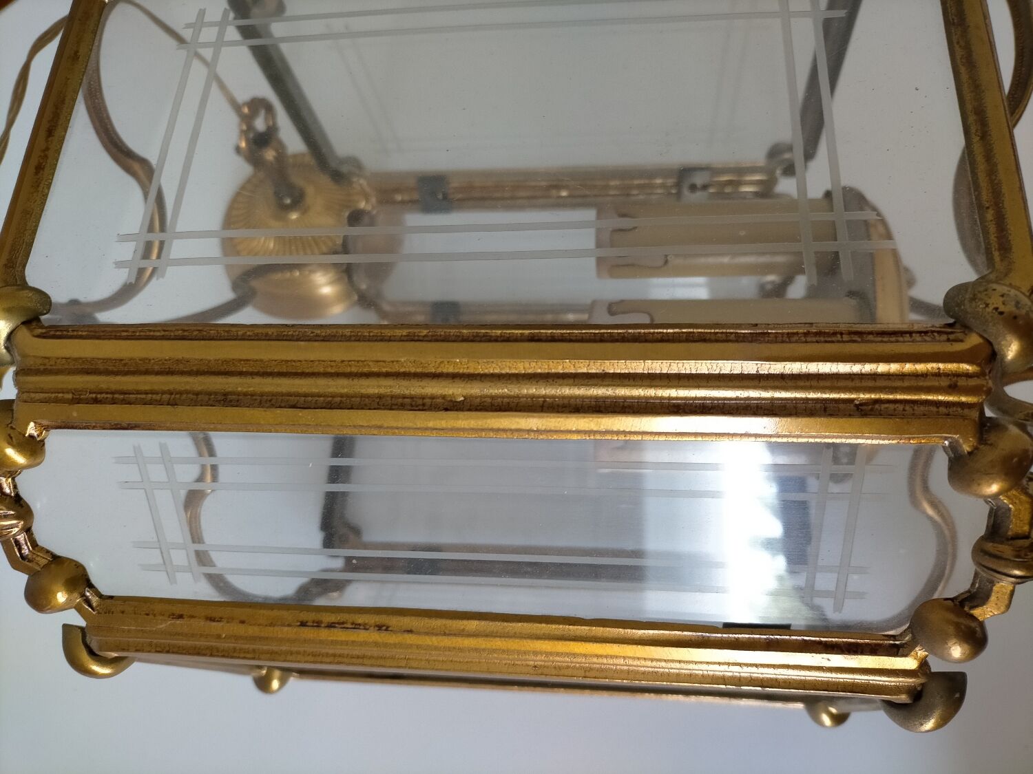 Hexagonal carved glass metal lantern in very good condition