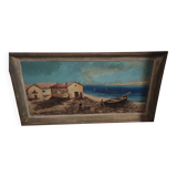 old painting signed marine boat