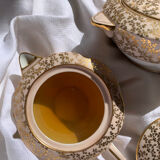 Pink and golden teapot and sugar bowl Limoges Charles Ahrenfeld