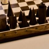 Wooden chessboard, geometric pieces