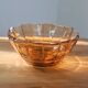 Vintage amber glass fruit bowl with geometric patterns - Art Deco style