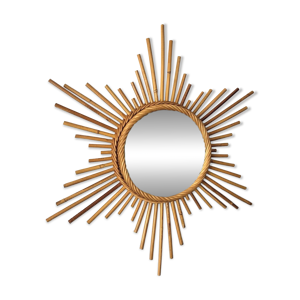 Miroir soleil vintage - rotin