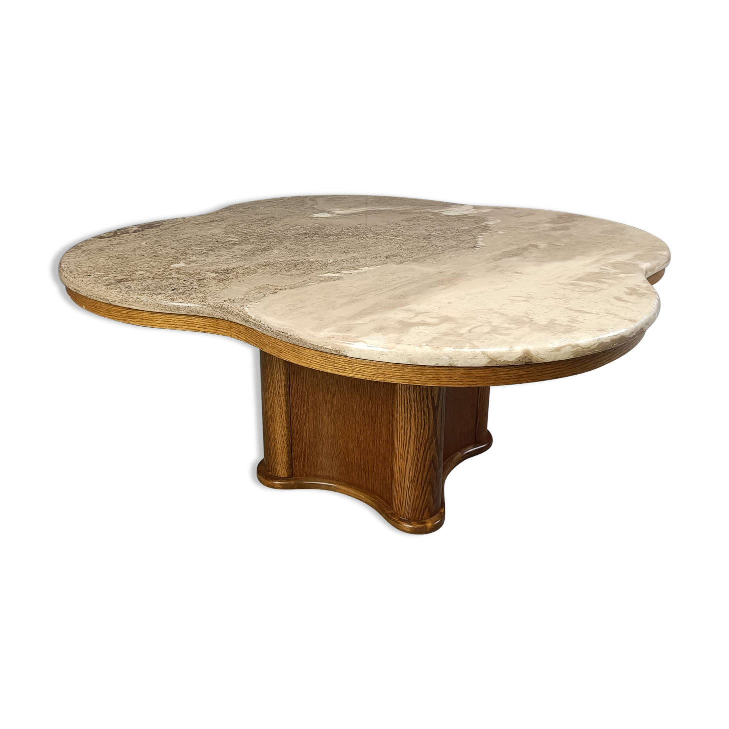 Travertine and wood coffee table, 1960s
