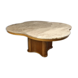 Travertine and wood coffee table, 1960s