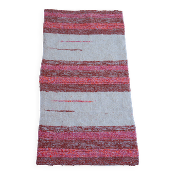 Tapis artisanal en coton recyclé - Corail et ecru