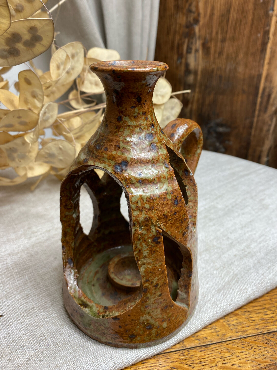 Lantern-style candlestick in pyrite sandstone