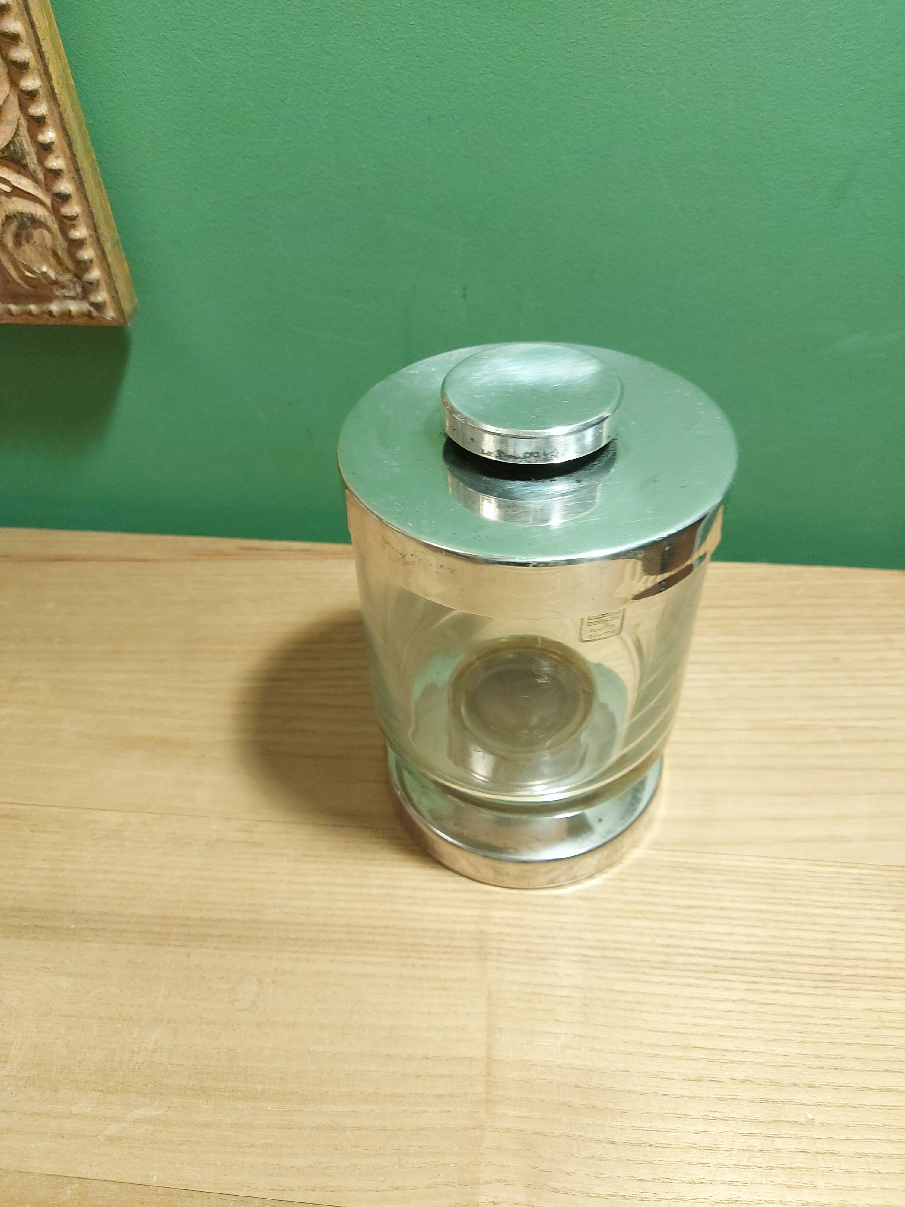 Pot bocal en verre et métla argenté Boussu