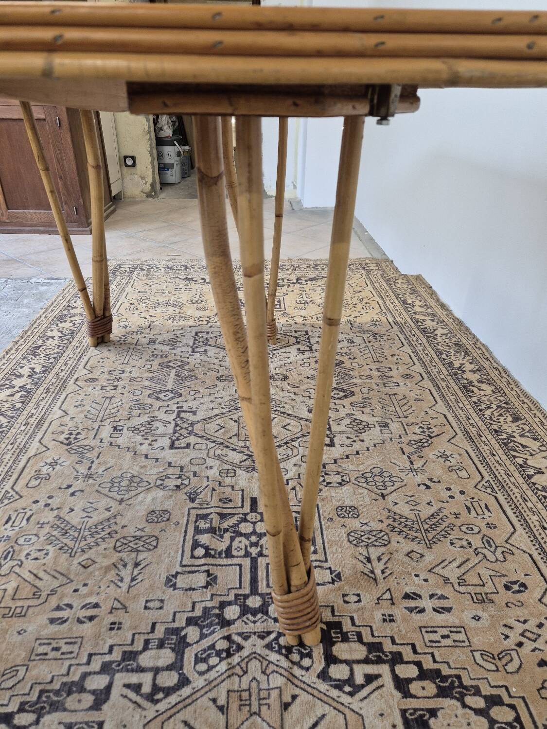Rattan compass leg dining table, 1950s