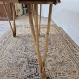 Vintage Rattan/Bamboo Dining Table with Compass Legs 1950s