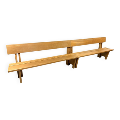 Banc XL en hêtre massif de style moderniste architectural, années 1960