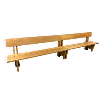 XL architectural modernist solid beech wooden bench 1960’s