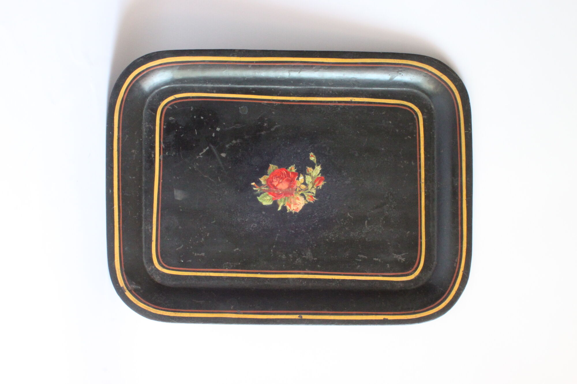 Black toleware painted metal serving tray 19th century