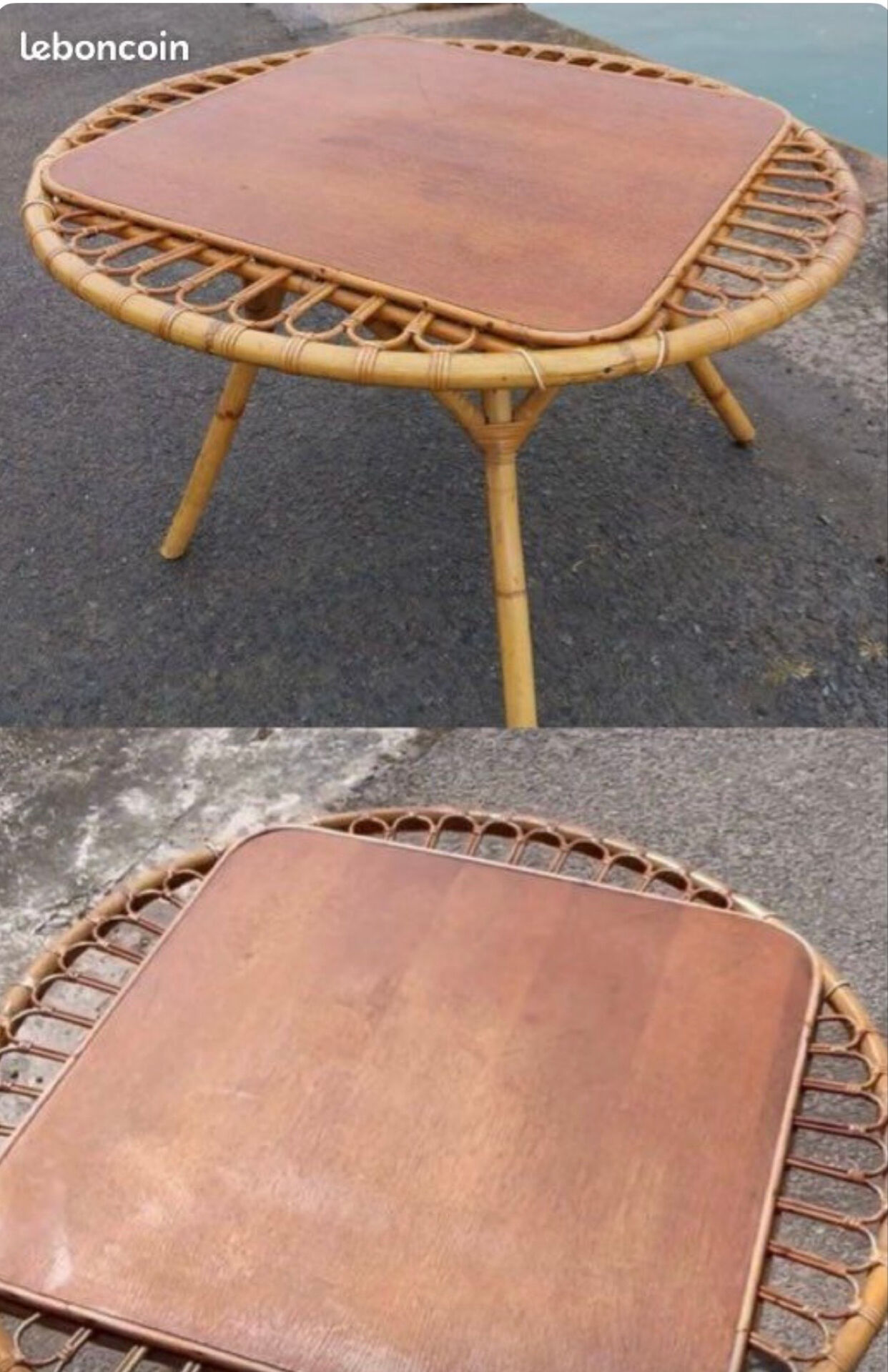 "Trampoline" round coffee table in 1960s rattan