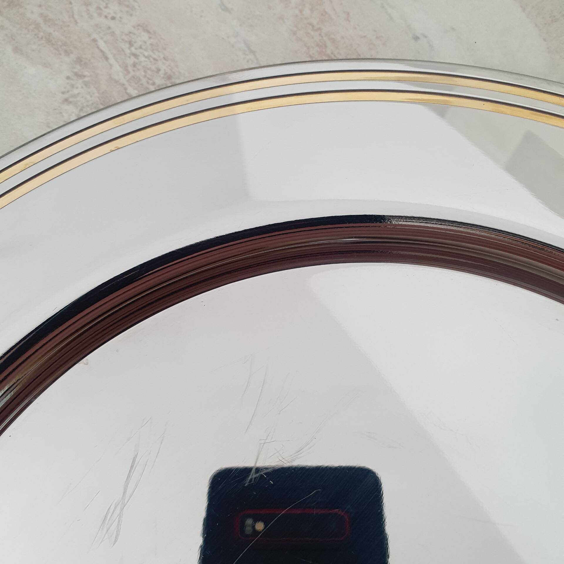 Alessi Ettore Sottsass / Assiette de service inox 18/10 et doré NG5100