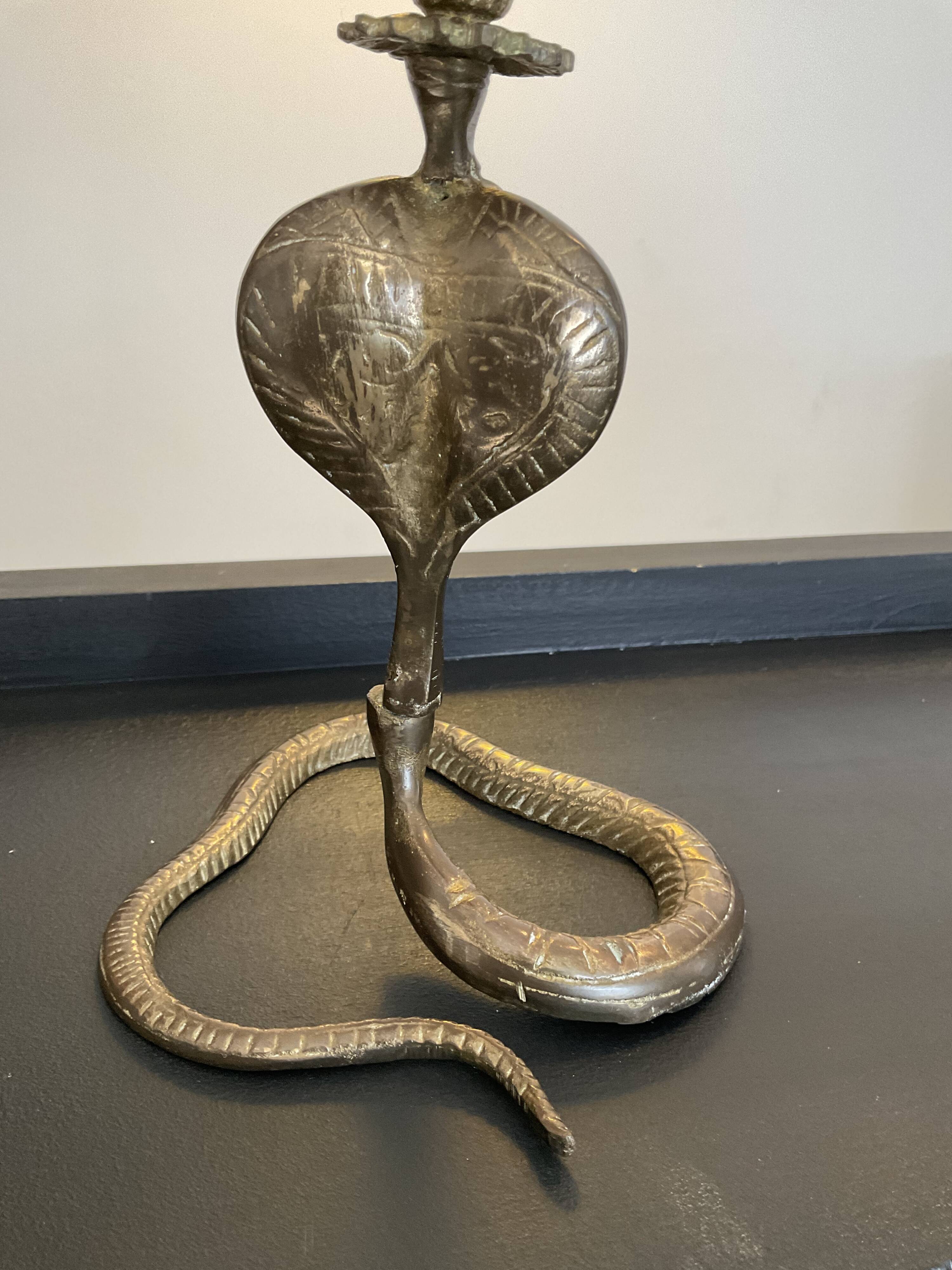 Vintage Cobra bronze candle holder from the 70s
