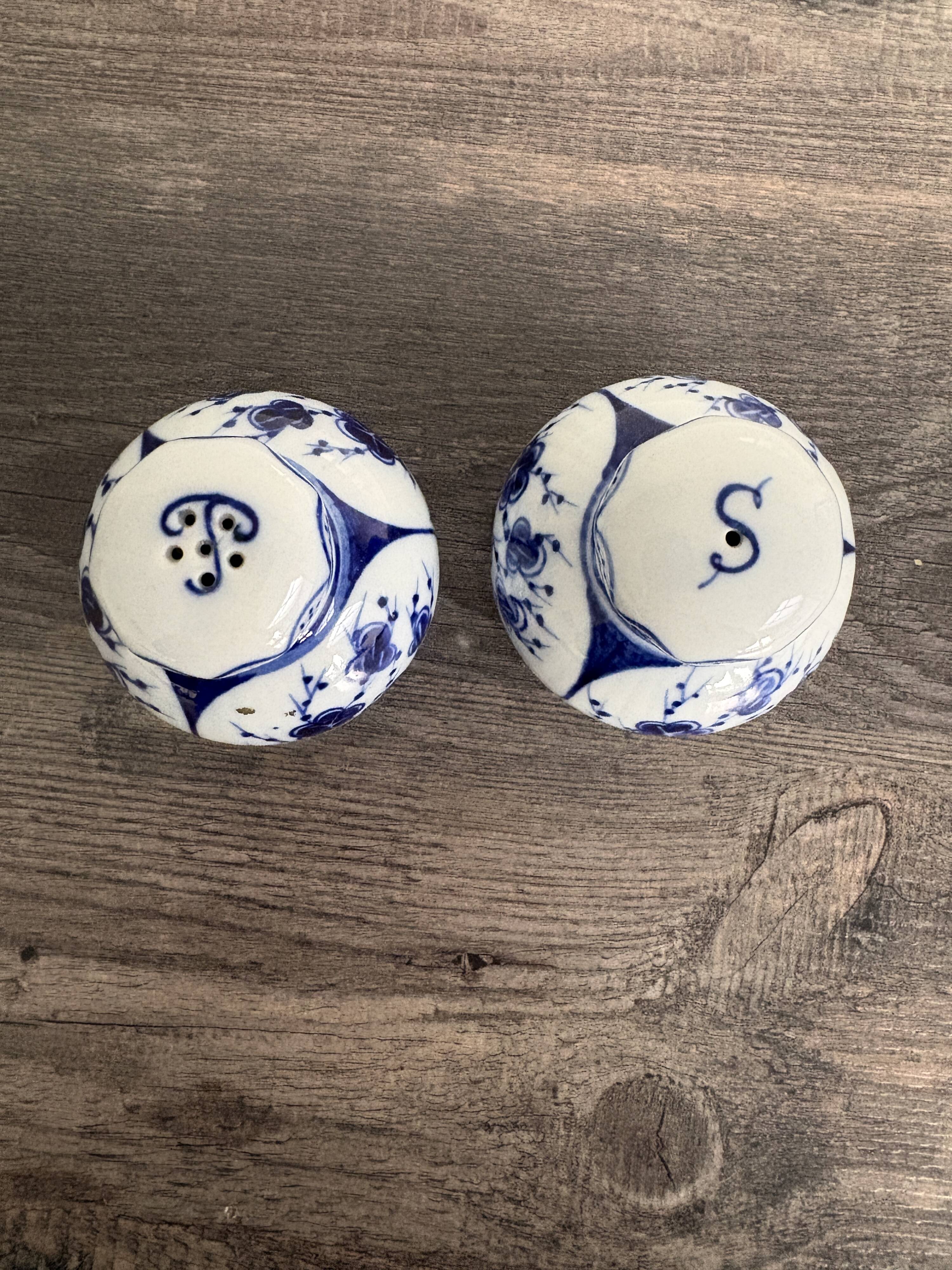 Pair of salt and pepper shakers in porcelain