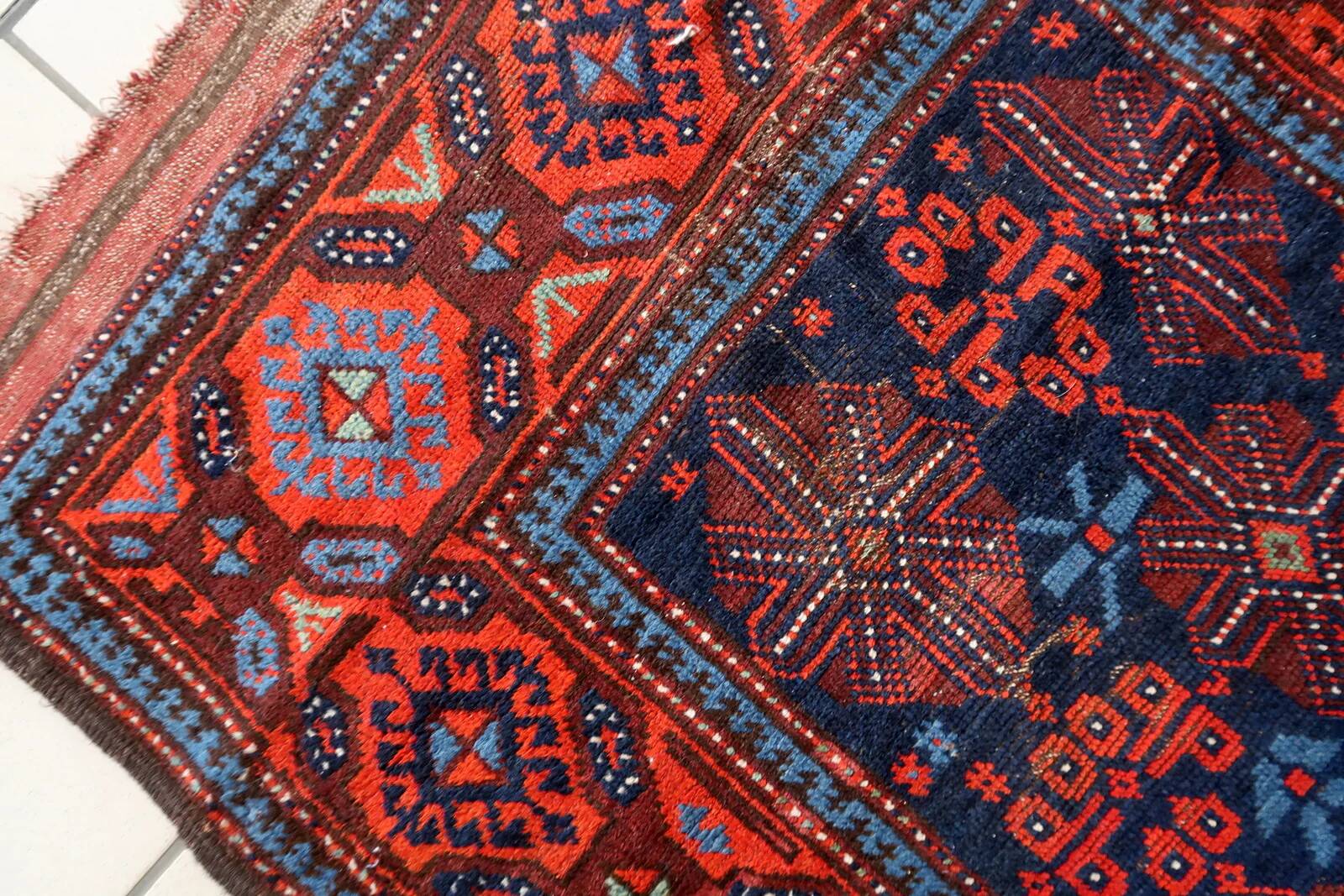 Handmade antique Afghan Baluch rug 95cm x 219cm 1880s