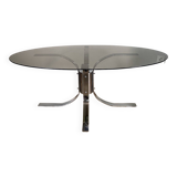 Modernist chrome and smoked glass table with tulip base from the 70s