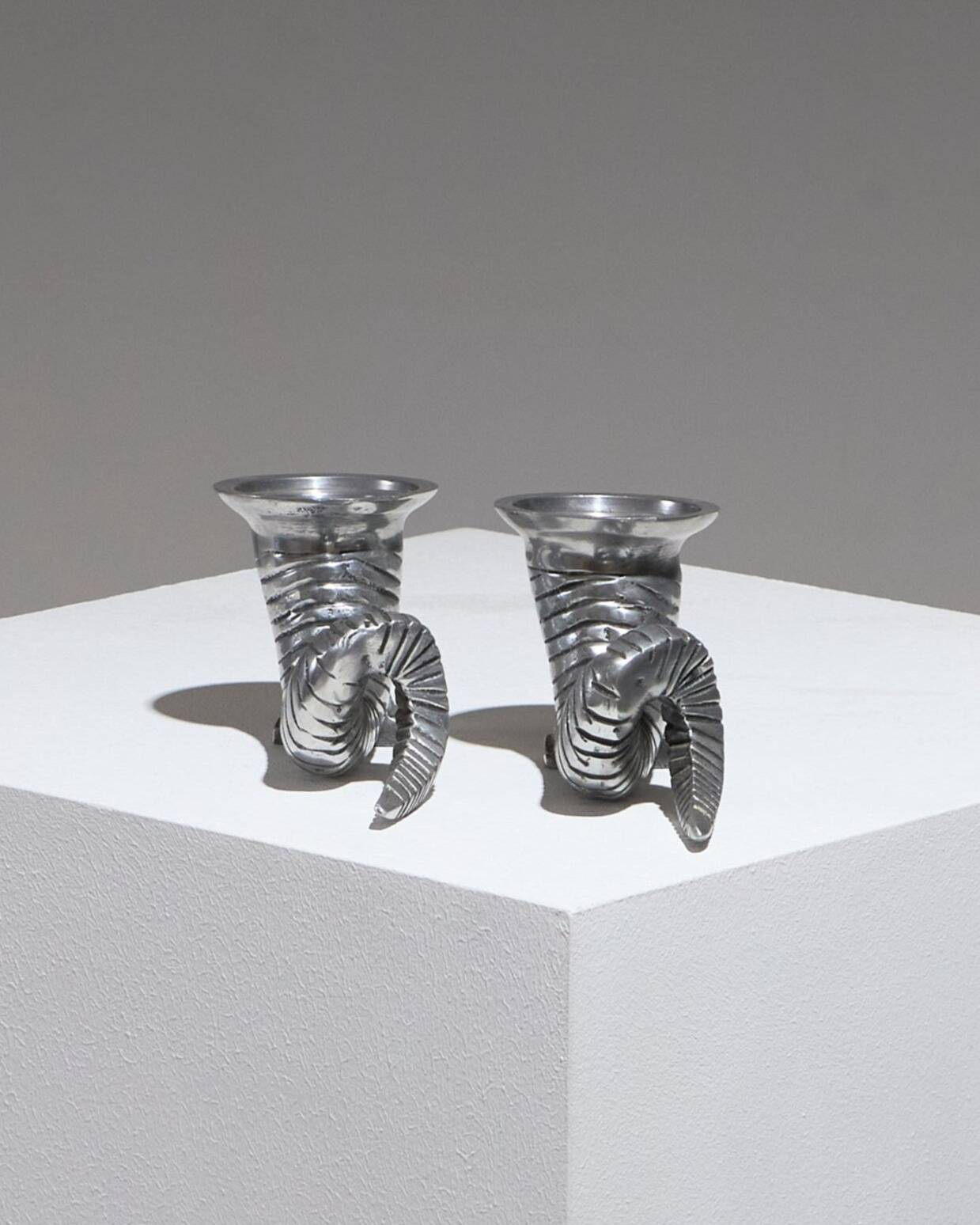 Pair of Horn Silver-Plated Candlesticks, 1960s