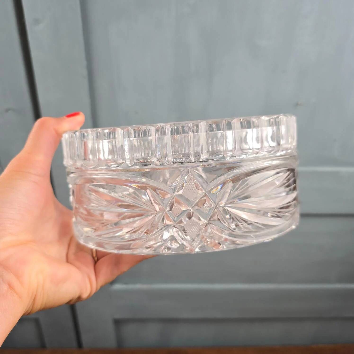 Vintage hand-cut Bohemian crystal bonbonnière Czechoslovakia