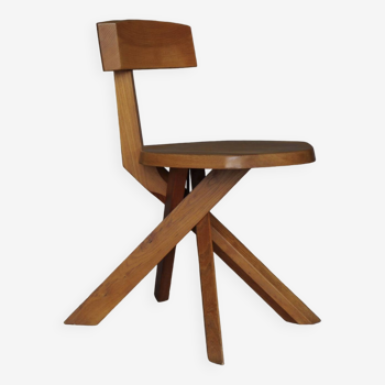 S34 Solid Elm Chair by Pierre Chapo. 1980s