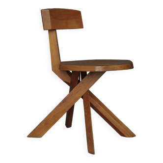 S34 Solid Elm Chair by Pierre Chapo. 1980s