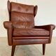 Vintage Danish retro mid-century Svend Skipper caramel brown leather chair