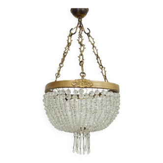 Old chandelier basket Napoleon III glass tassels, bronze structure. Chandelier tassels