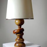 Imposing vintage Scandinavian style lamp designed in turned carved wood with a