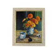 Vintage still life with flowers and pipes – Oil on canvas signed C. Riella