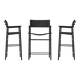 Jeu de 3 tabourets de bar classiques c. Respaldo Piel negra y estructura metálica de goma negra