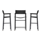 Jeu de 3 tabourets de bar classiques c. Respaldo Piel negra y estructura metálica de goma negra