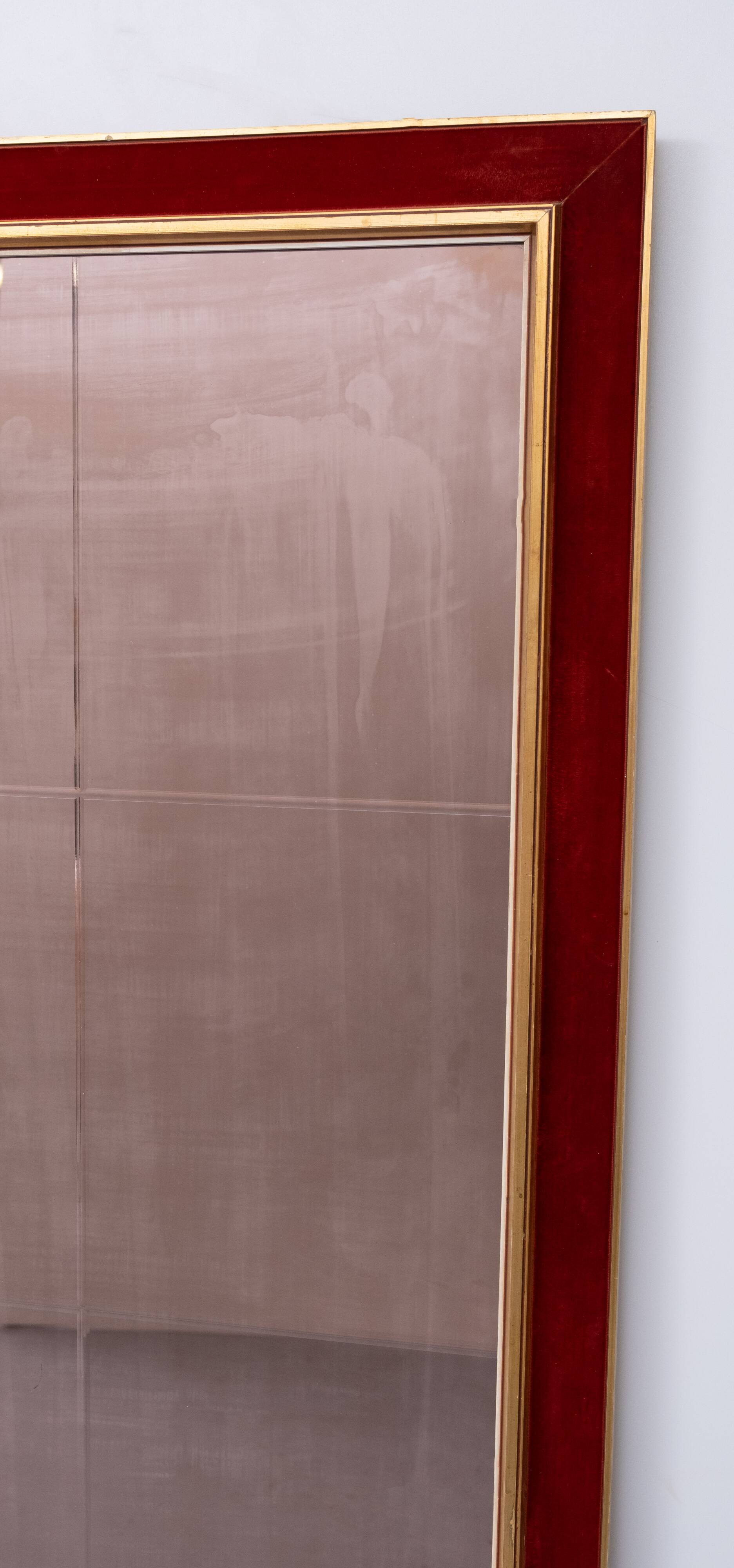 Large Red Velvet Bronze wall Mirror 1960s Italy Status: